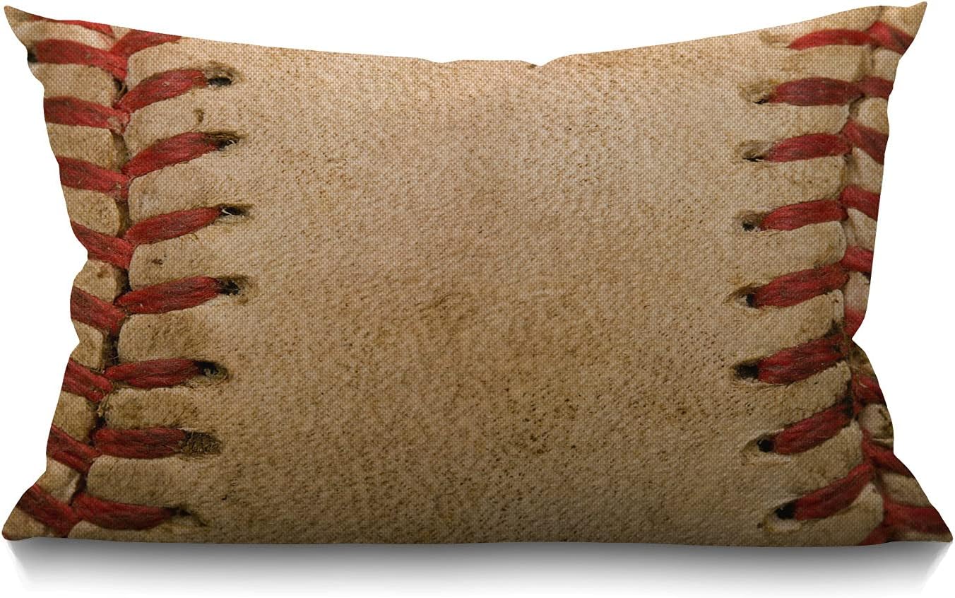 Smooffly Home Decorative Retro Throw Pillow Covers,Baseball Worn Ball Cotton Linen Throw Lumbar Pillow Case Cushion Cover Home Office Decorative Rectangle 12 X 20 Inches Md037