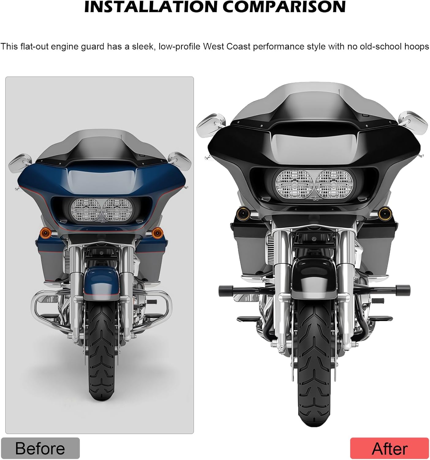 Engine Guard Flat-Out Crash Bar Highway Bar Compatible with Harley Touring Road Glide Models 2015-2022 (Gloss Black)