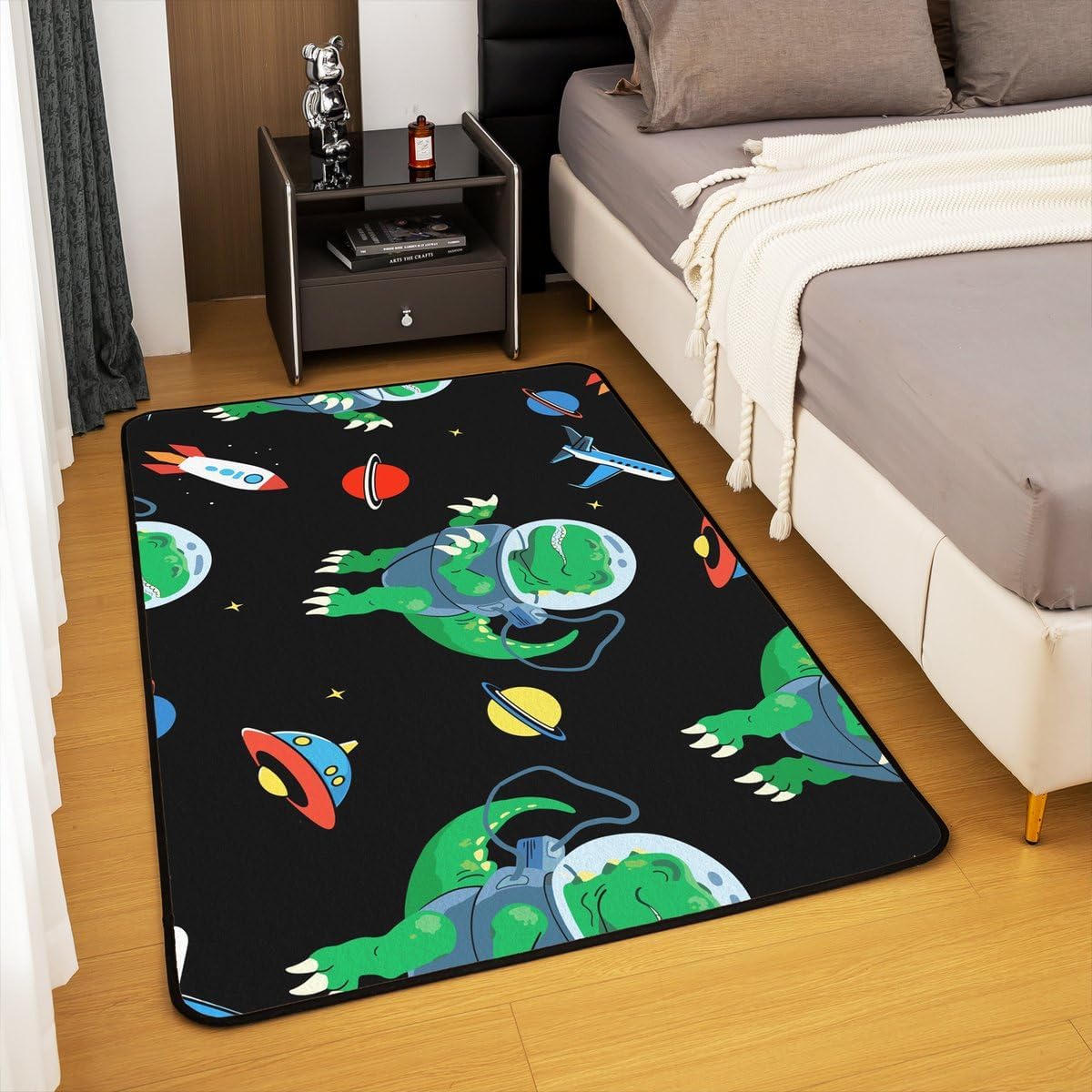 Dinosaur Astronaut Area Rug 5'x7' Floor Mat Rugs for Living Room Bedroom Decor Fluffy Soft Flannal Outer Space Dino Carpet Rug,Soft Decorative Carpet