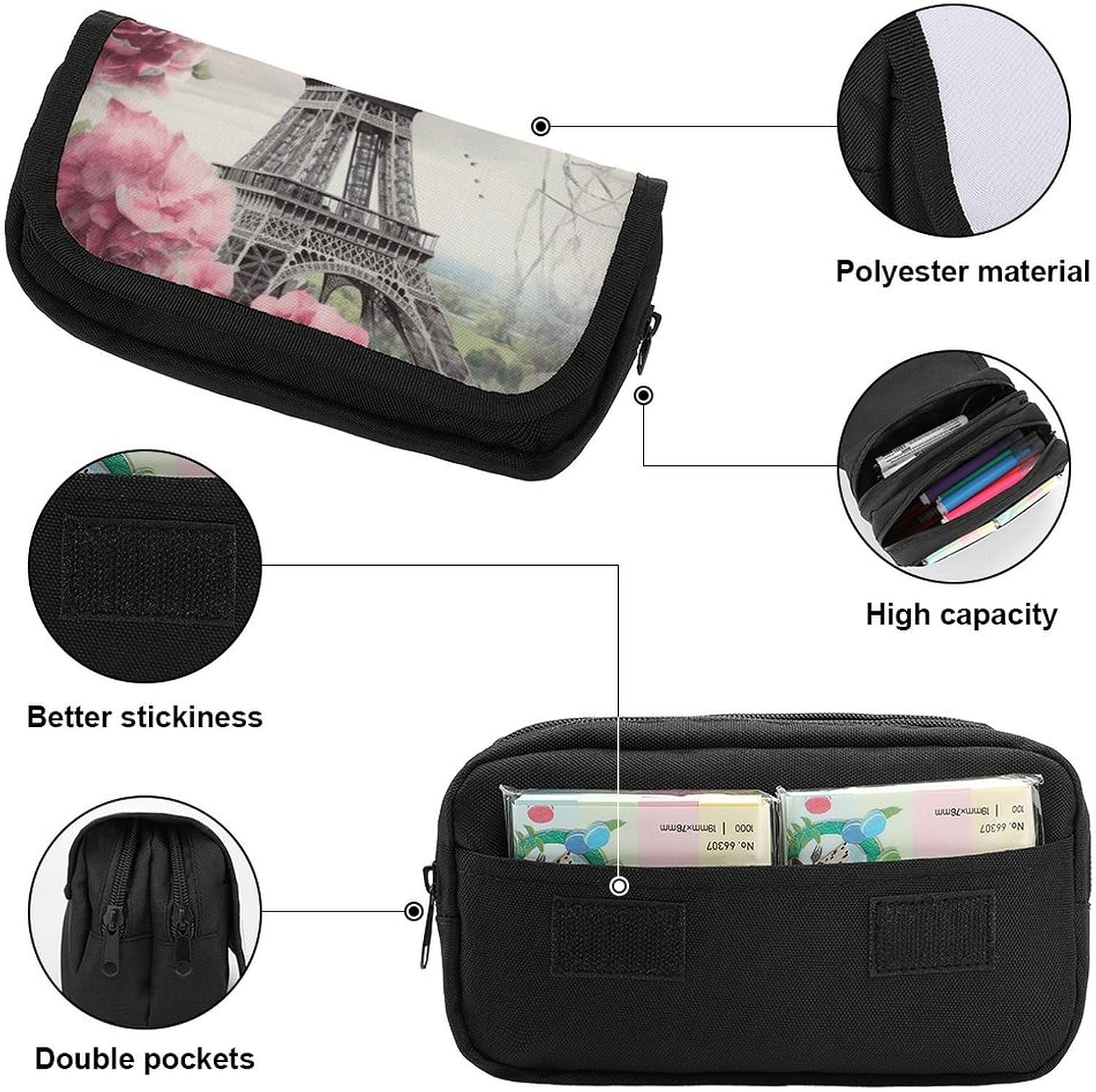 Pencil Pouch Dragonfly French Tower Pencil Case for Men Women Cosmetic Bag Aesthetic Pen Bag for Office Multifunctional Bag Marker Pen Case