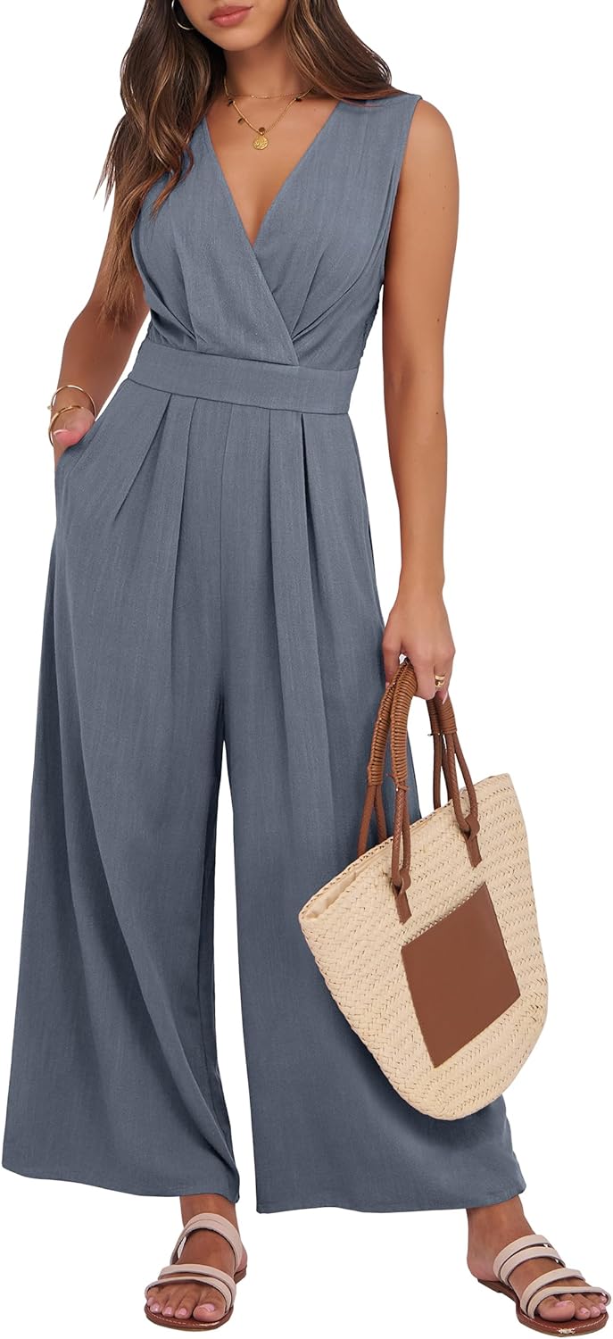ANRABESS Women Jumpsuits Sleeveless V Neck Elegant Dressy Casual Backless One Piece Pants Romper 2025 Summer Outfits