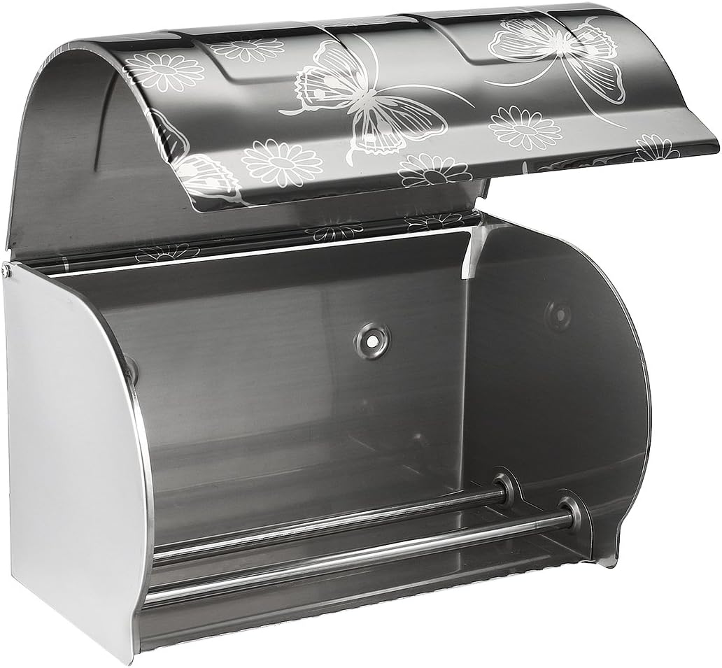 200mmx120mmx120mm 304 Home hardware Stainless Steel Toilet Paper Holder w Cover Black Model:47as362qo26