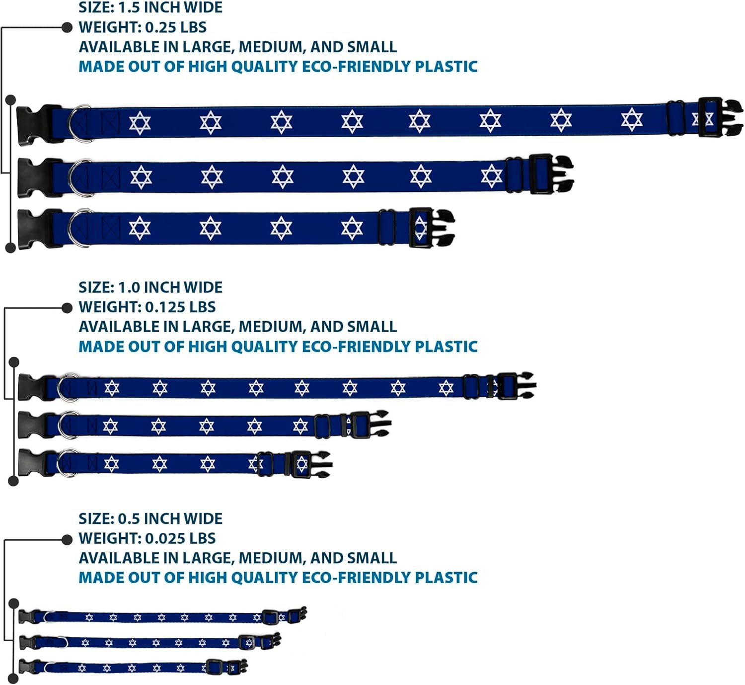Buckle-Down Plastic Clip Collar - Star of David - 1.5" Wide - Fits 13-18" Neck - Small