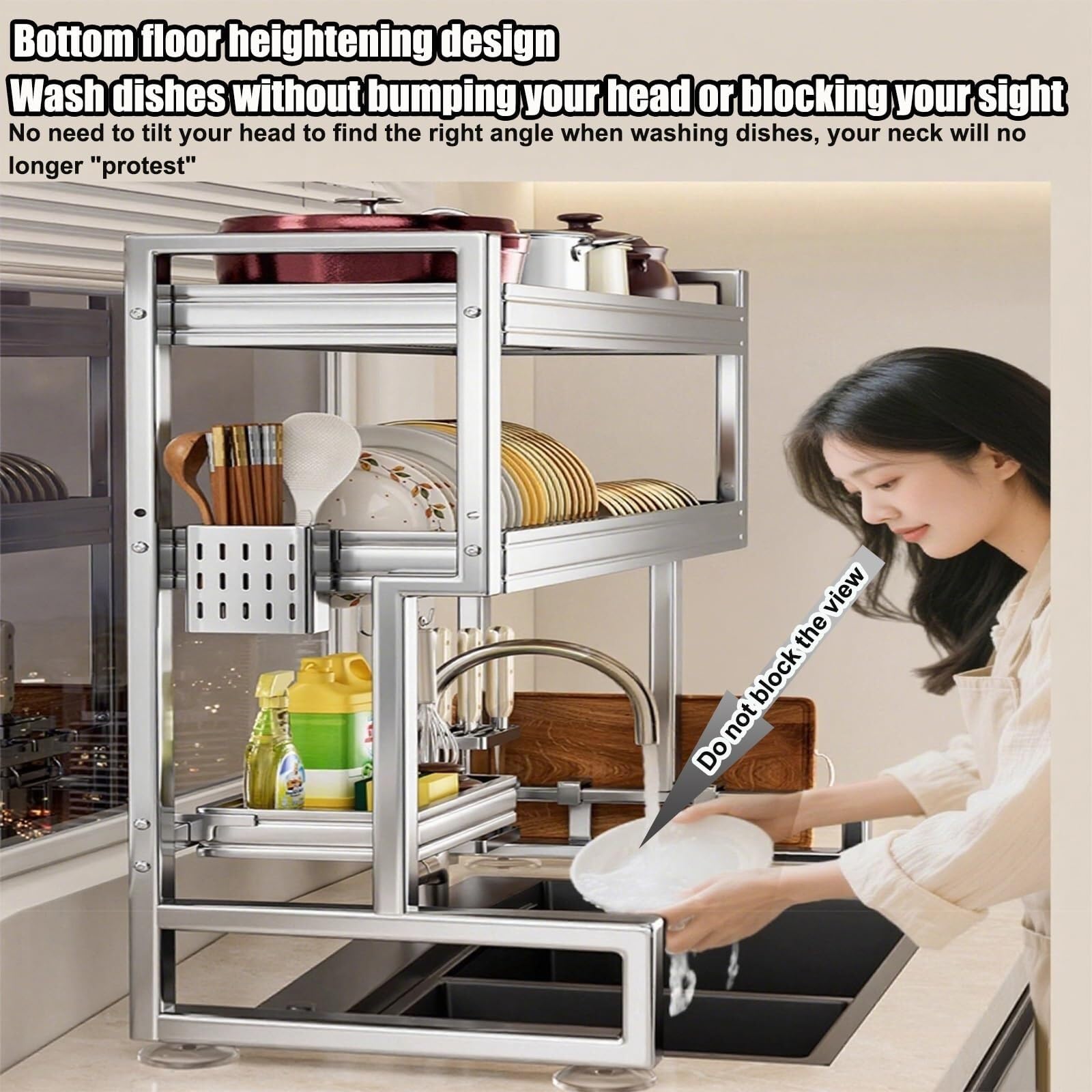 Rejilla for secar platos extra grande multifuncional escurridor de platos | Escurreplatos grandes for encimera de cocina de acero inoxidable