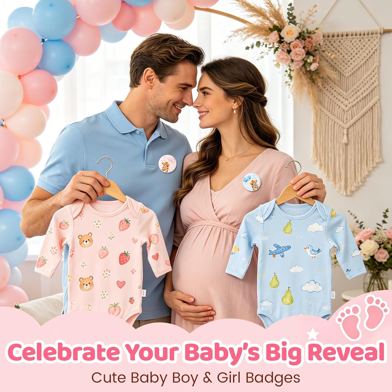 Team Boy or Team Girl Gender Reveal Party Pins - 60-Piece Set of Team Boy or Team Girl Button Badges for Games, Gifts, and Decorations—the Perfect Keepsake for Your Gender Reveal Celebration