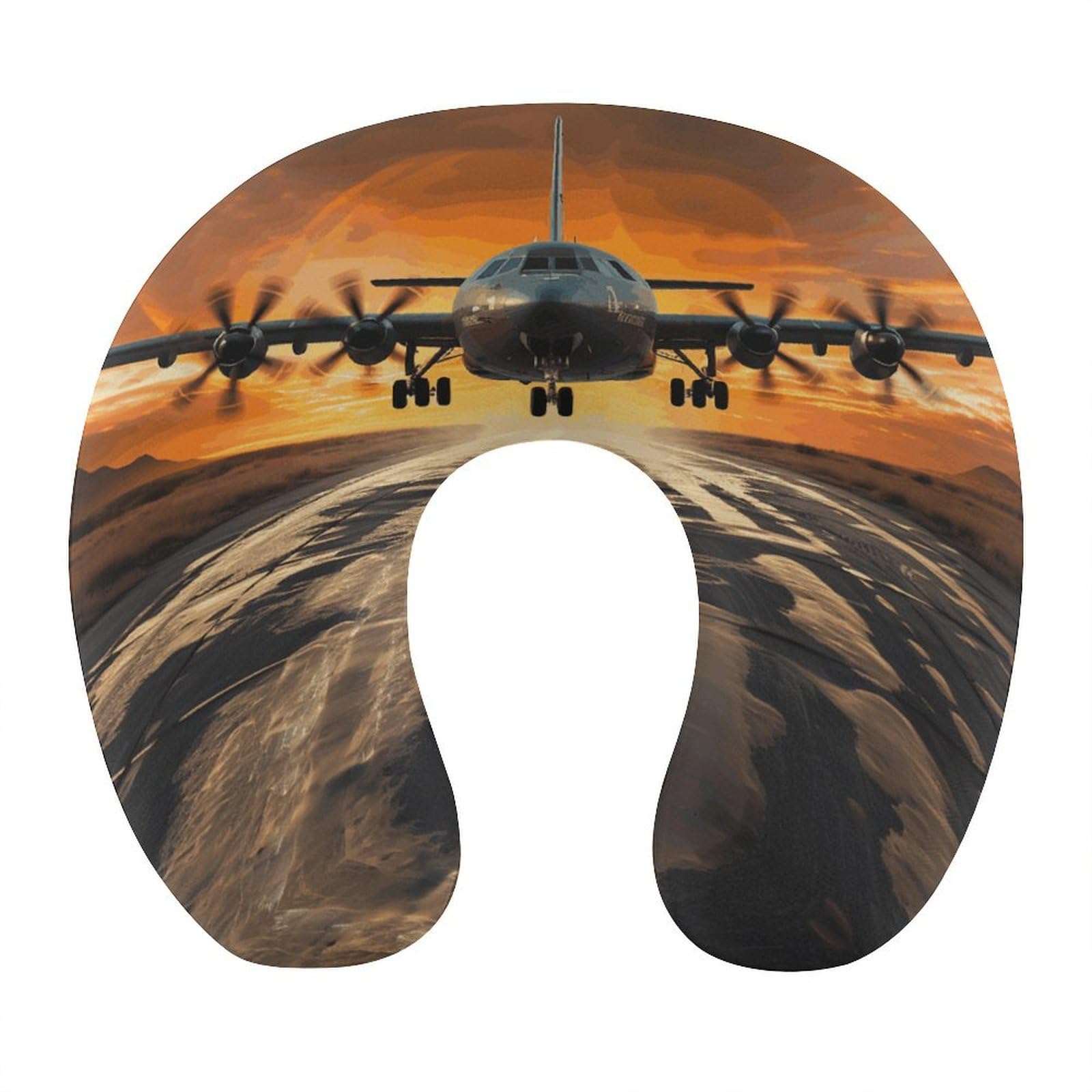 Military Plane Landing on Airforce Runways Against Beautiful Dusky Sky Travel Pillow for Sleeping Comfortable Portable U Shaped Pillows for Airplane Car Train Lightweight Memory Foam Neck Pillow for H