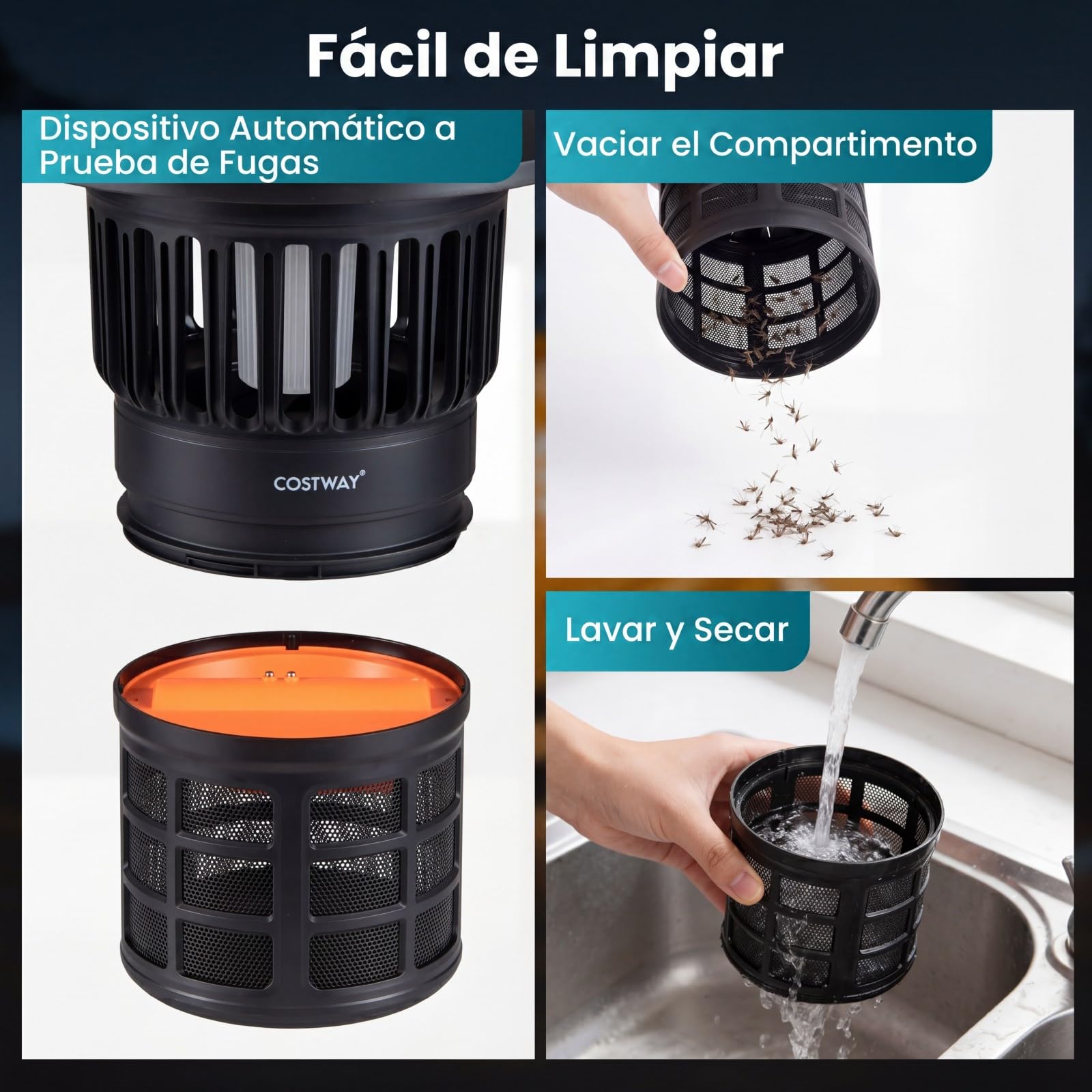 COSTWAY 2 en 1 Lámpara Antimosquitos Exterior, Mata Mosquitos Electrico con Luz de Vela, Ventilador, Batería Recargable de 2000 mAh y Cobertura de 100 m², Trampa para Insectos Moscas Interior