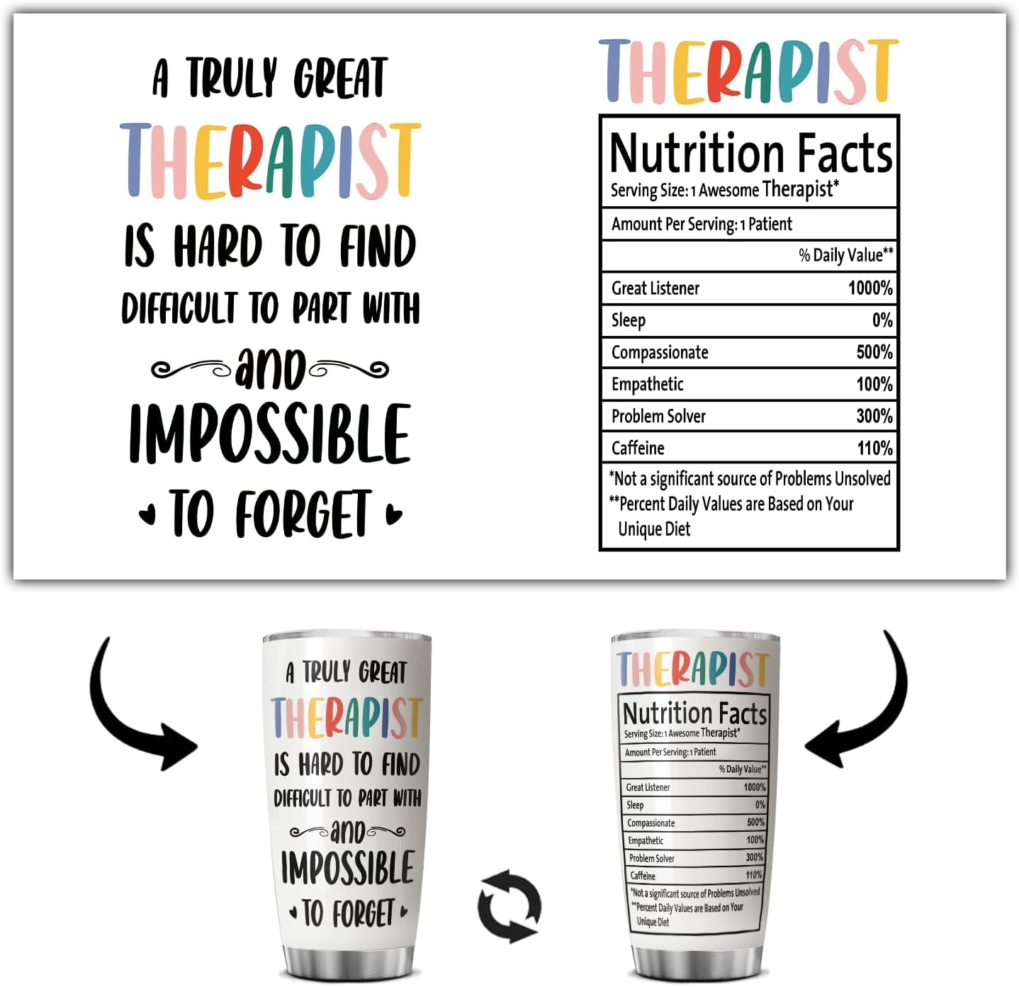 Funny Gifts For Therapists, 20 Oz Stainless Steel Tumbler For Therapist, Therapist Nutrition Facts Tumbler - Christmas, Nurses Week Gifts For Therapy Mental Health Therapist, Psychologist Gift - Image 3