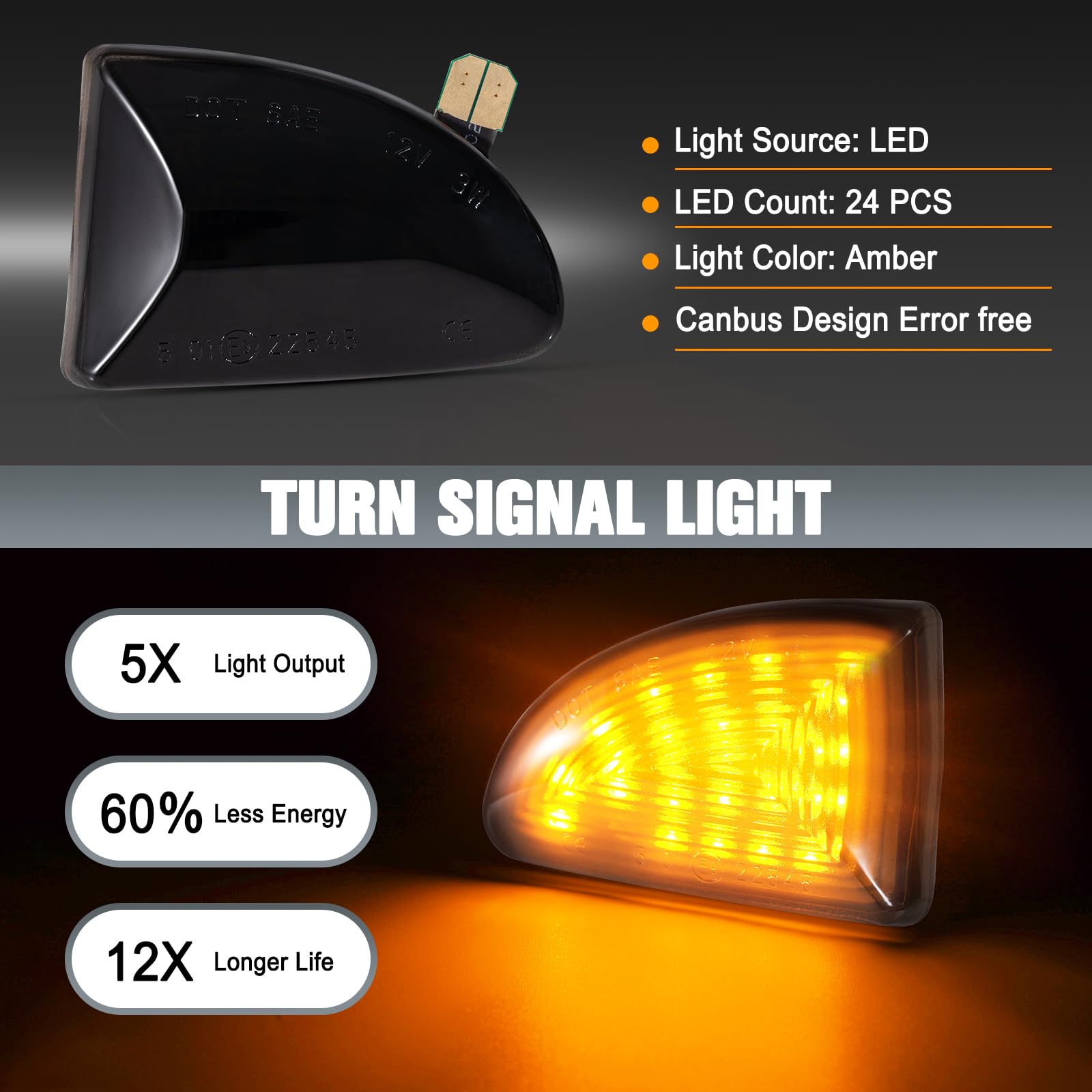Frecce Laterale a LED per Smart Fortwo W451 Coupe Cabrio 2007-2019, Indicatori di Direzione Laterale a LED Canbus, 2 Pezzi