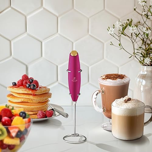 Vista 995 de Zulay Kitchen - Espumador de leche de mano con pilas AA Duracell: batidora de bebidas resistente para café, latte, capuchino y más, color aurora