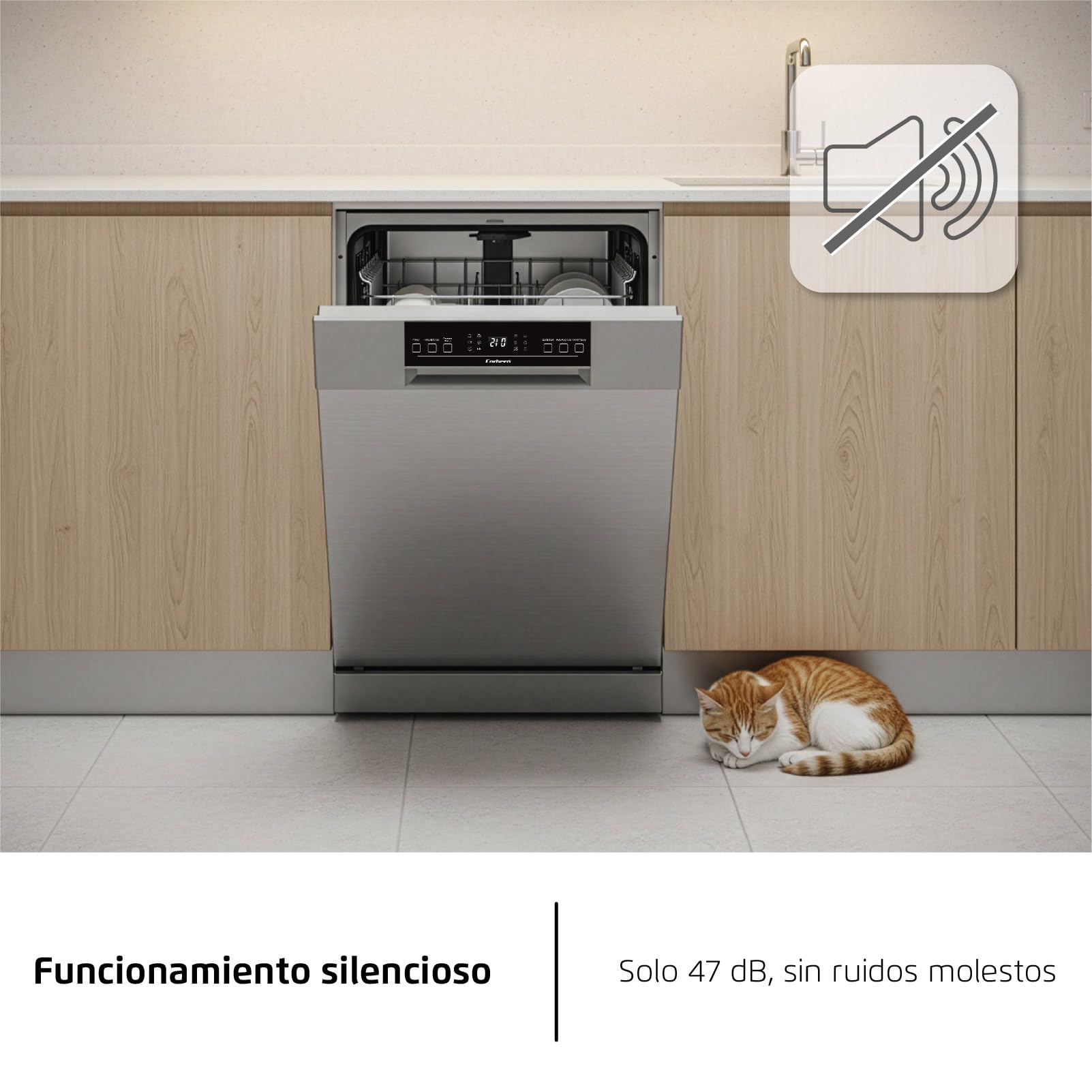 Corberó - Lavavajillas Excellence 60cm | CLVG91536X | 15 cubiertos | 6 programas | 4 Temperaturas | Display LED | Tercera Bandeja | Autoapertura y Zona Dual | Compatible con tablets 3 en 1 | Inox