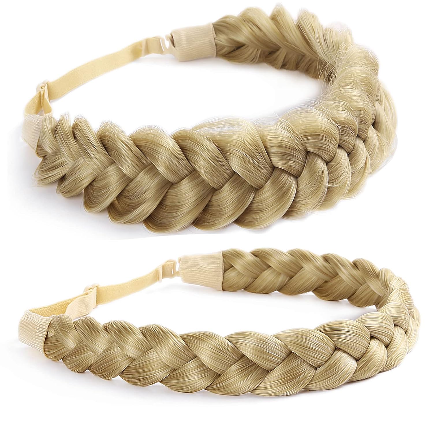 Braid Headband 2 3 Strands combinations Messy Wide Chunky Fluffy Elastic Stretch Hairpiece Braided Headband Women Girl Beauty accessory (Beach blonde)