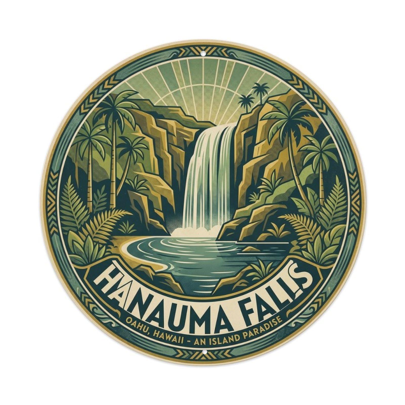 Hanauma Waterfall Hawaii Tropical Trail Rainforest Metal Tin Sign