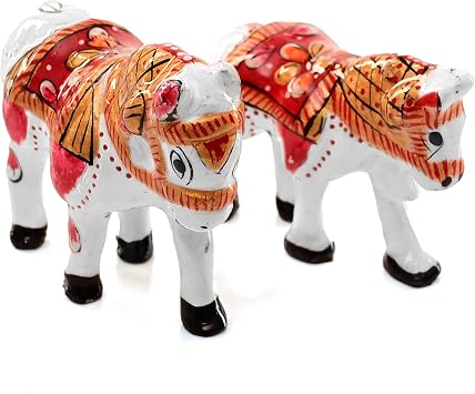 Minakari Traditional Indian Festive D cor Statue Sculpture Figurine Decoration for Home Office Party and Gifting Set of 2 White Horses