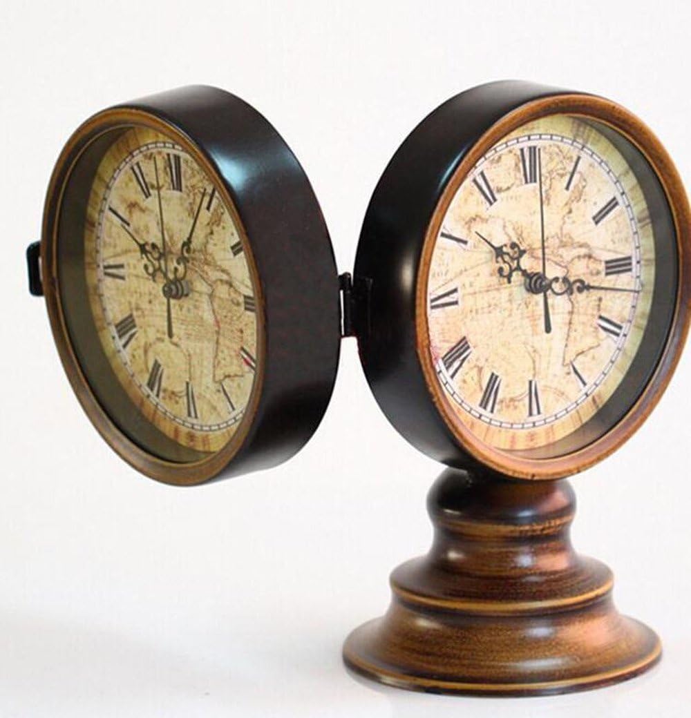 Double Sided Antique Style World Maps Desk Clock