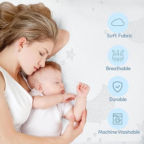 Miniatura 7 de Pack and Play - Colchón de 38 x 26 pulgadas con funda jacquard transpirable, colchón transpirable de doble cara, suave y firme de espuma