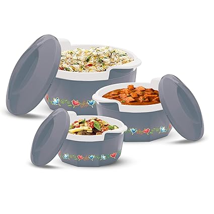 MILTON Elegance Jr. Inner Stainless Steel Casserole Gift Set of 3 (395 Ml, 750 Ml, 1.35 litres), Grey | Pu Insulated | Bpa Free | Food Grade | Hot & Cold | Easy to Carry, Blue-Green