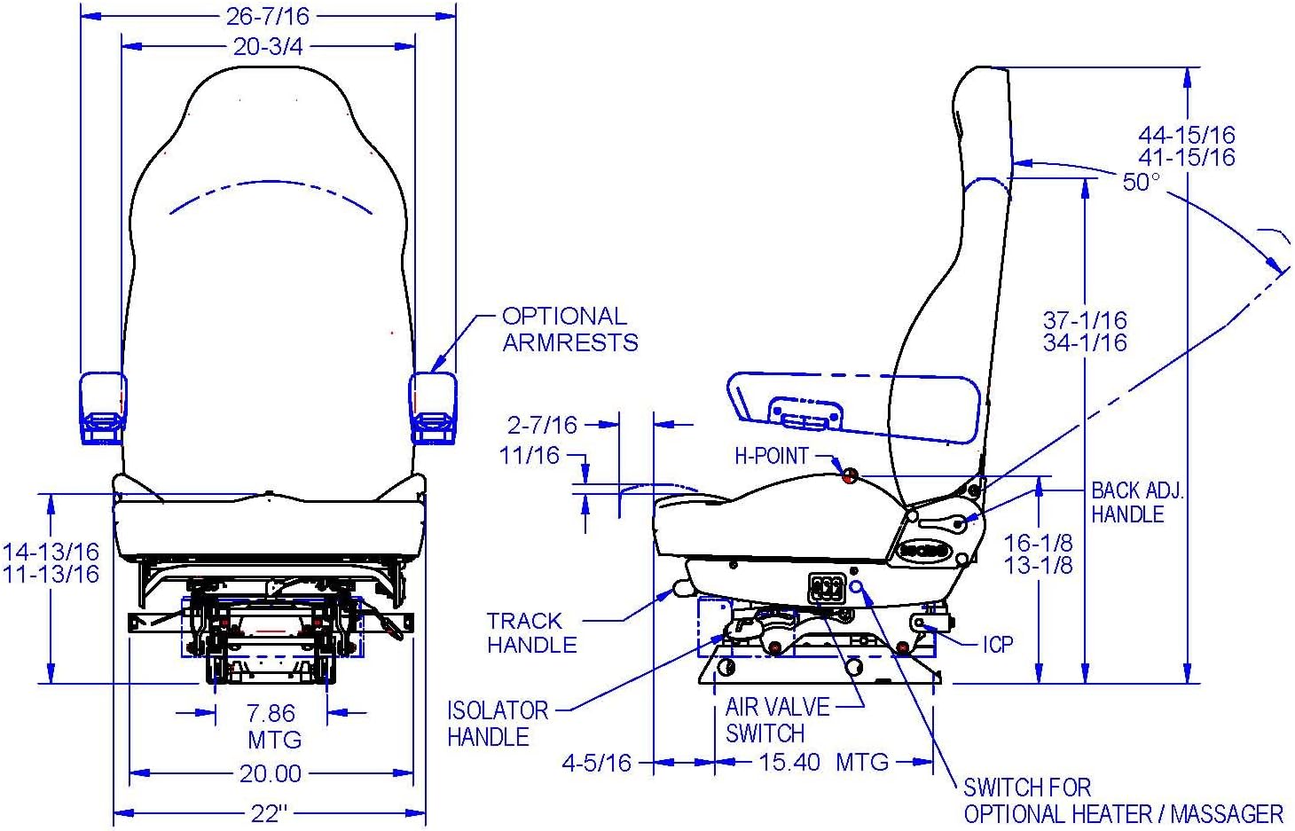 Legacy Air-ride Seat (Low Suspension) | Black DuraLeather + Adjustable with D2 Foam Technology