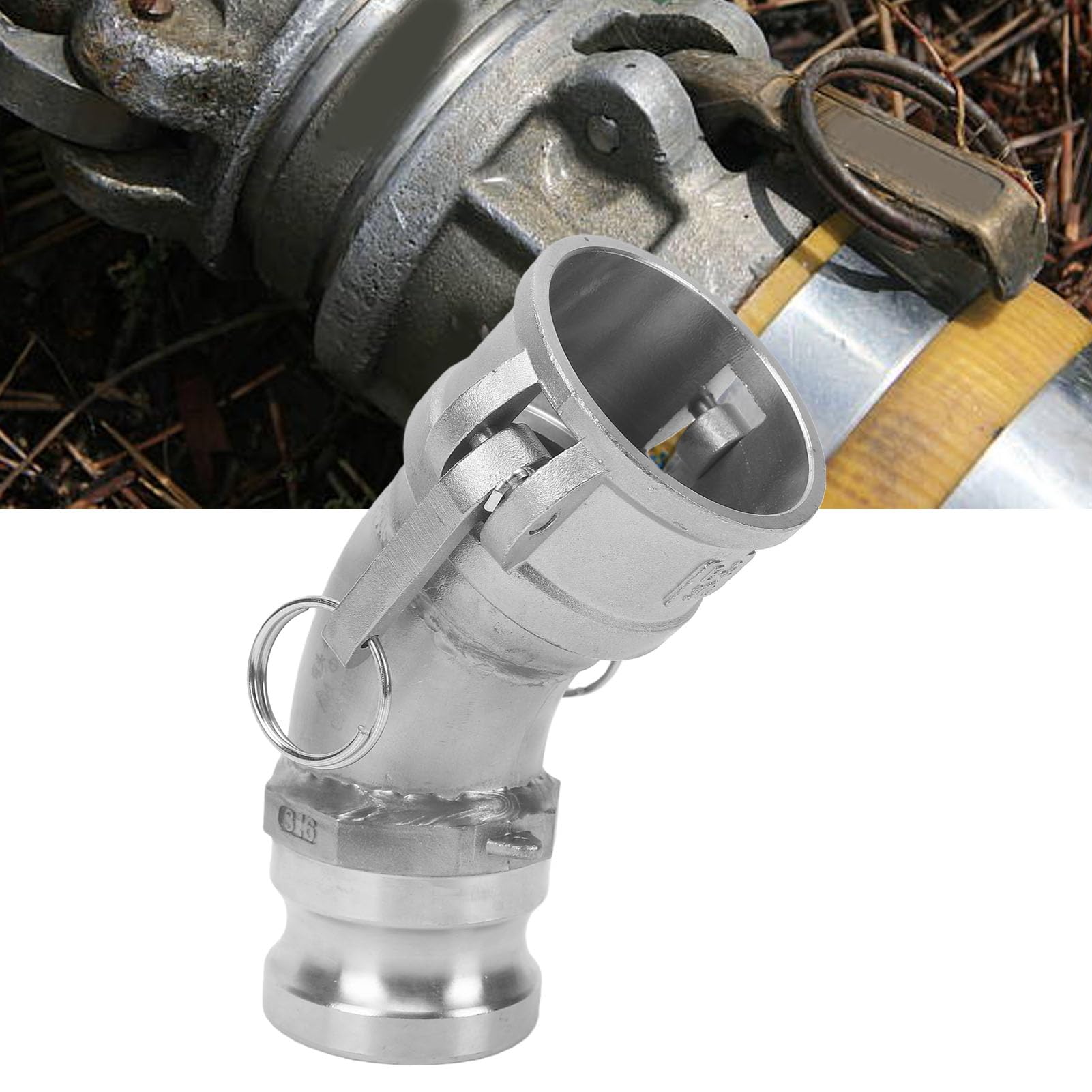 VBESTLIFE Conector de Manguera con Ranura y Leva DA, Codo de 45 Grados | Acoplamiento de manguera Camlock de rosca hembra de 2 pulgadas x rosca macho de 2 pulgadas, para agua gasolina aceite