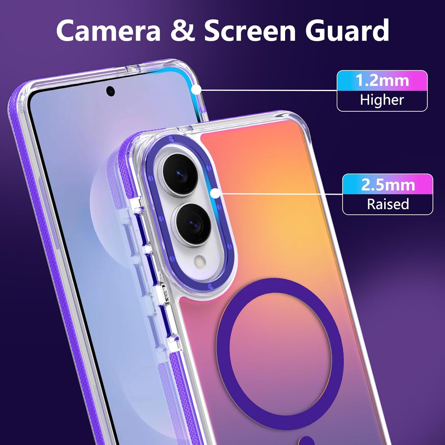MOWIME Magnetic Case for Samsung Galaxy S25 Edge [Compatible with Magsafe] [Cute Fashion Fluorescent Design] [1 Screen Protector] Slim Translucent Matte Case for Galaxy S25 Edge 6.7", Purple - Image 5