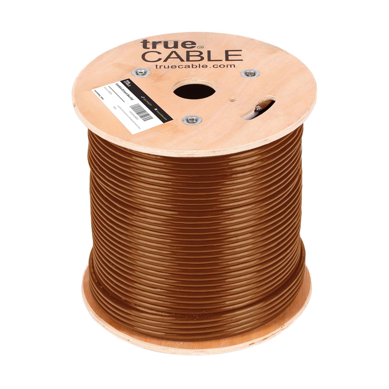 TRUE CABLE Cat6A Direct Burial Bulk Ethernet Cable, 500ft, Brown, Waterproof, Outdoor Rated OSP, 23AWG Solid Bare Copper, 750MHz, PoE++ 100W, Unshielded UTP
