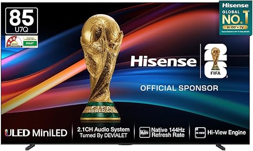 Hisense 215 cm (85 inches) U7Q Series 4K Ultra HD Smart QLED Mini LED TV 85U7Q (Black)