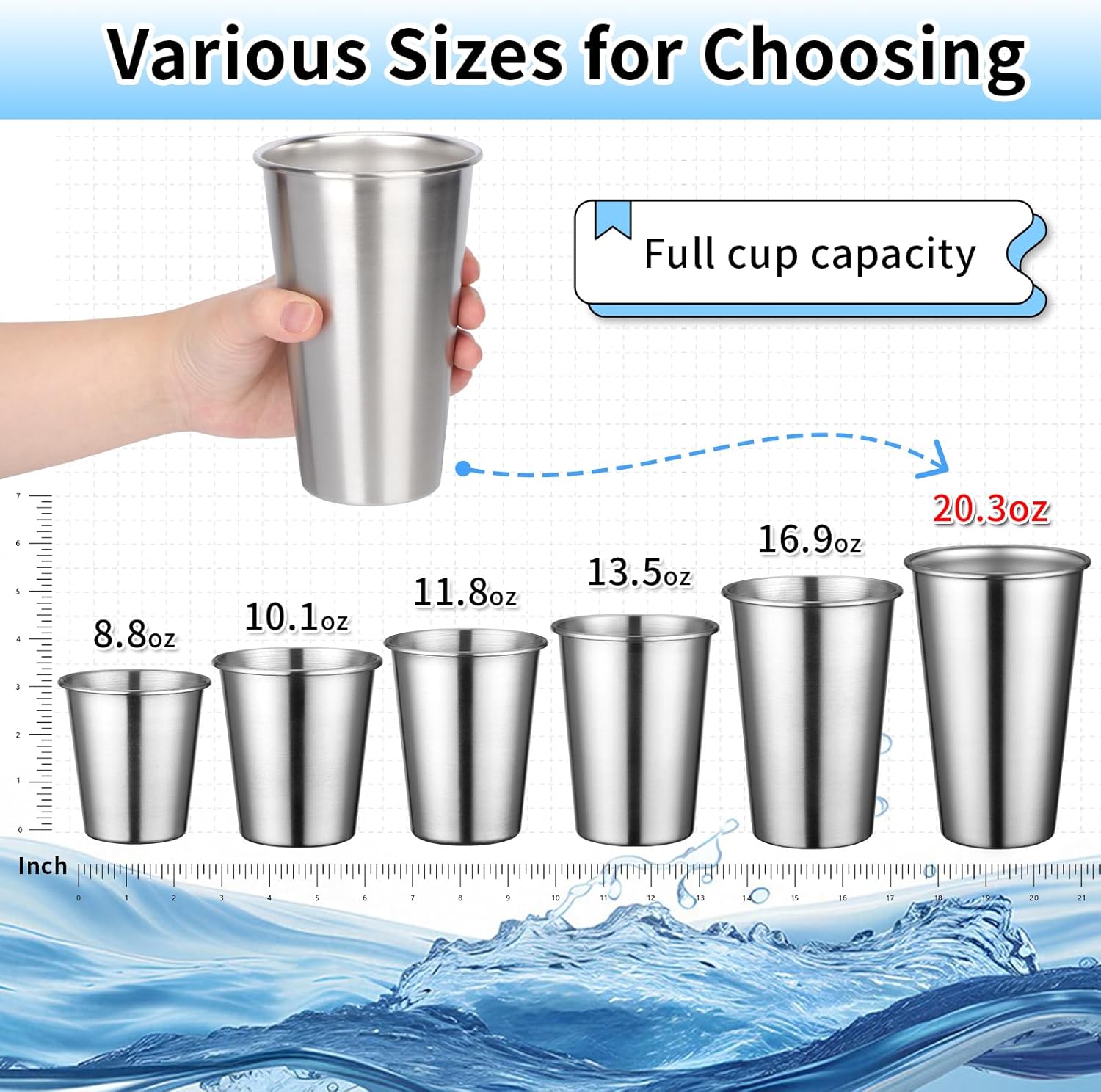 Beasea Stainless Steel Cups, 20oz 600ml 5 Pack Large Metal Water Drinking Tumblers Pint Cups Stackable Shatterproof Sturdy Reusable Glasses for Home Outdoor Party Camping - Image 5