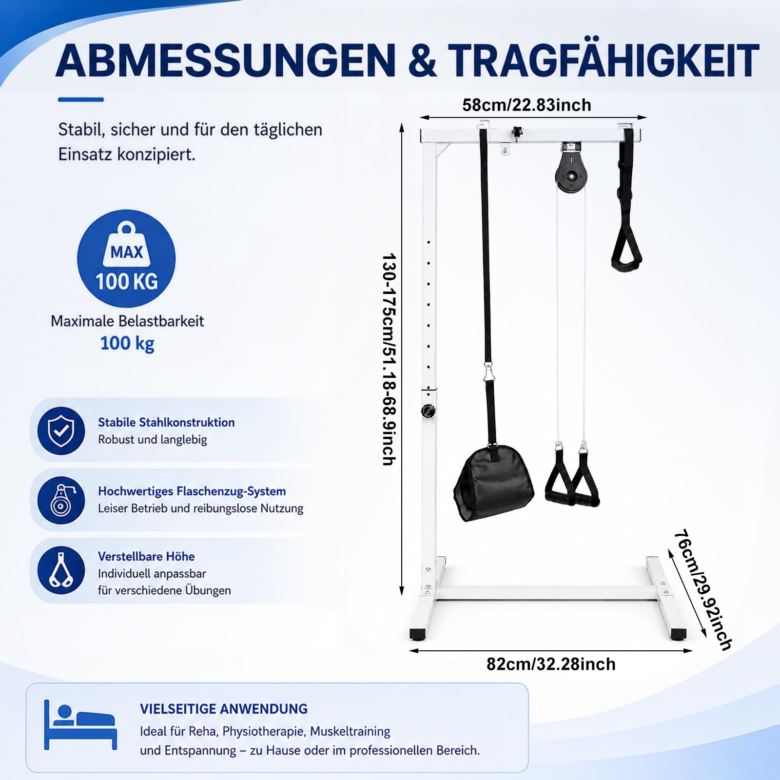 Unabhängige Aufrichthilfe für Senioren, 130-175 cm Höhenverstellbarer Bettgalgen Freistehend, H-förmiger Sockel, 100 kg Tragkraft Stabiler Aufstehhilfe Galgen für Bett für Pflegebett