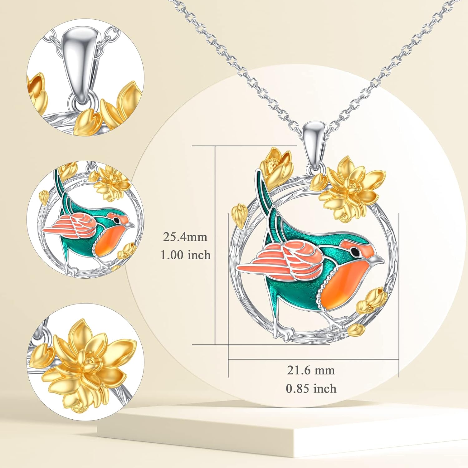 Robin Bird Pendant Necklace 925 Sterling Silver Cute Bird Necklace Jewelry Gifts for Women Bird Lovers - Image 2