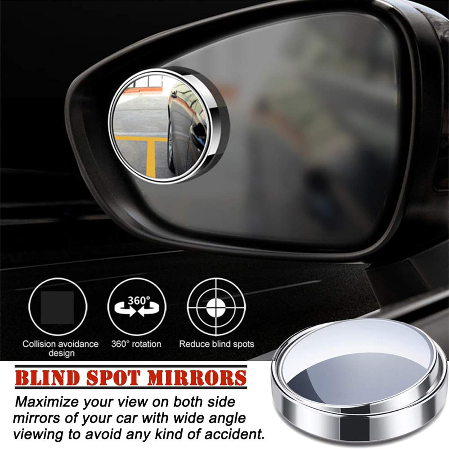Blind Spot Car Mirror,2Pcs Rearview Convex Side Mirrors,360 Degree Hd Glass Round Wide Angle Blind Spot Mirror For Universal Car