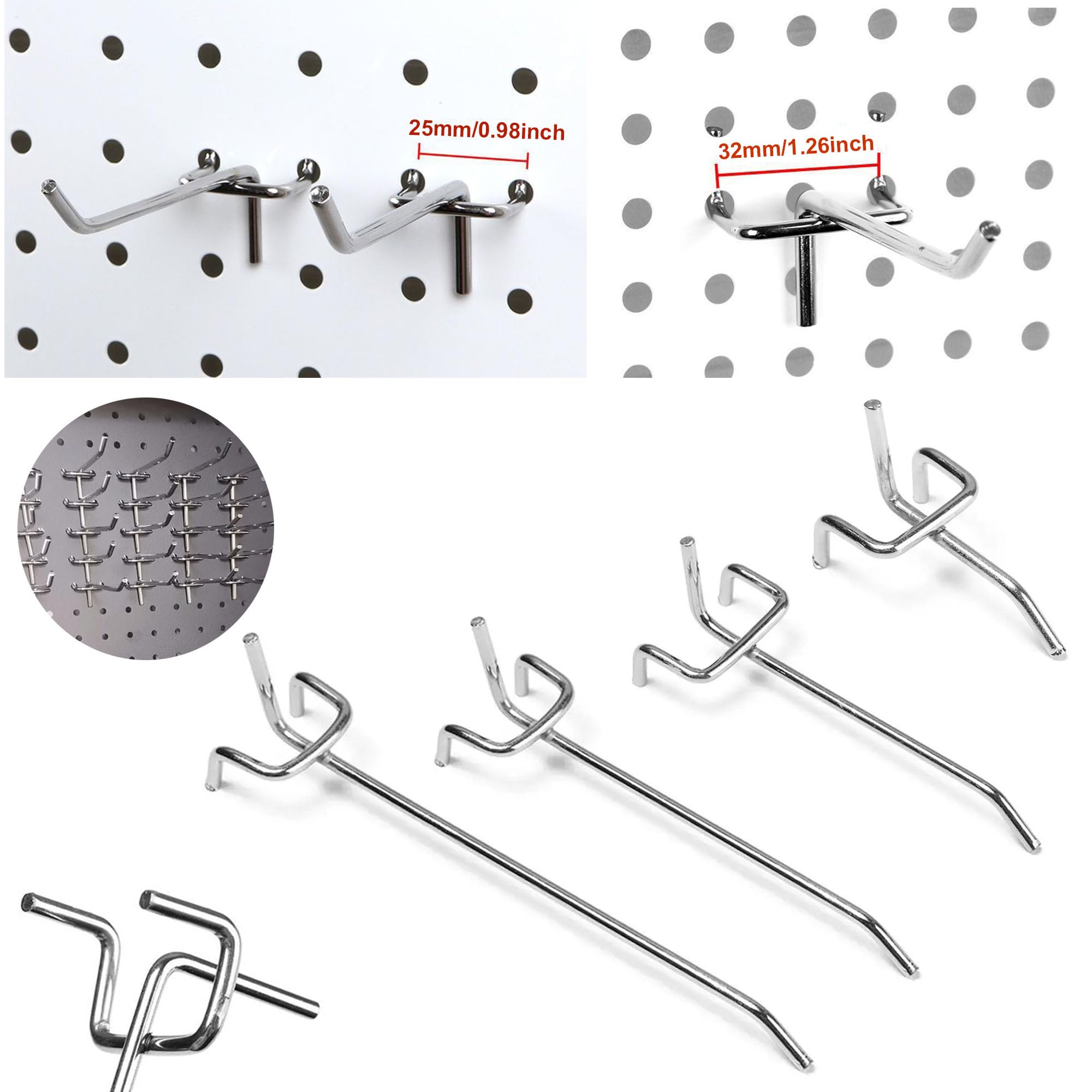 SKYPRO 50 pezzi Ganci per pannello forato Assortimento Ganci per pannello forato Ganci per pannello espositivo Accessori per pannello forato in metallo per supermercato, soggiorno, cucina, casa
