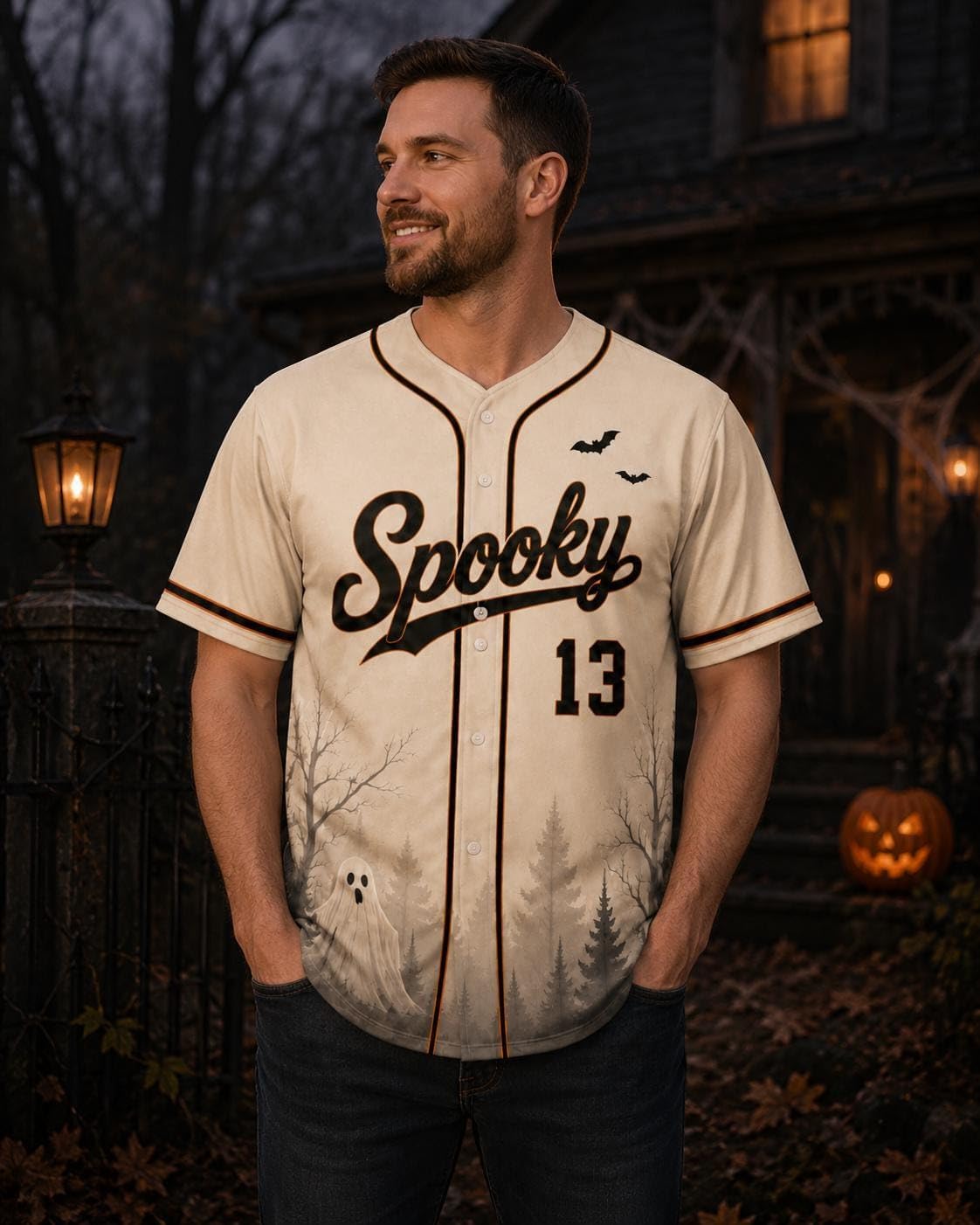 Custom Halloween Baseball Jersey for Men Women, Ghost Pumpkin Spooky Shirt