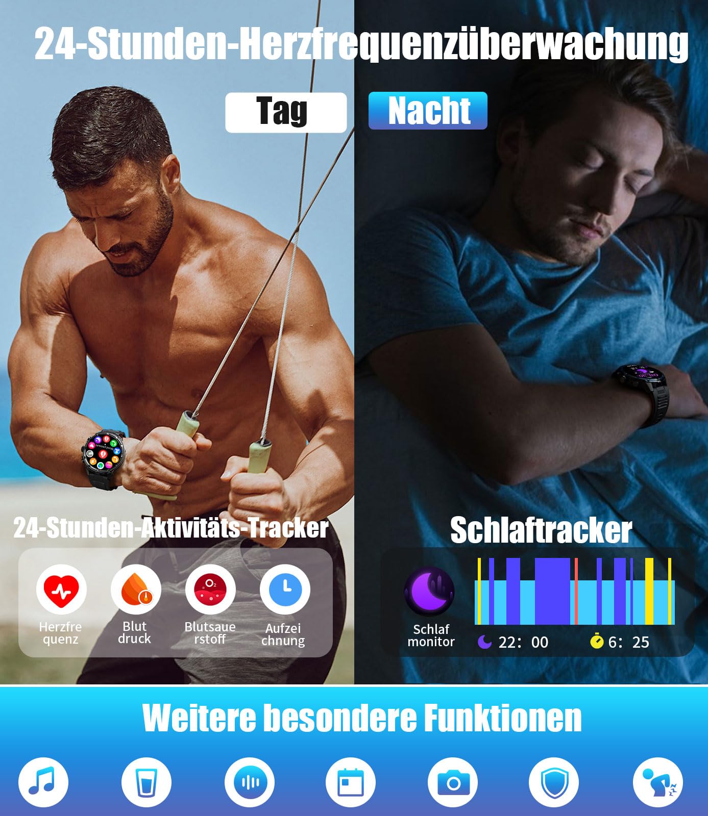 LIGE Smartwatch męski z latarką LED, duży wyświetlacz HD 1,85", akumulator 710 mAh, zegarek sportowy z funkcją telefonu, 100+ trybów sportowych, zegarek fitness, 24/7 tętna/monitor snu, do systemu