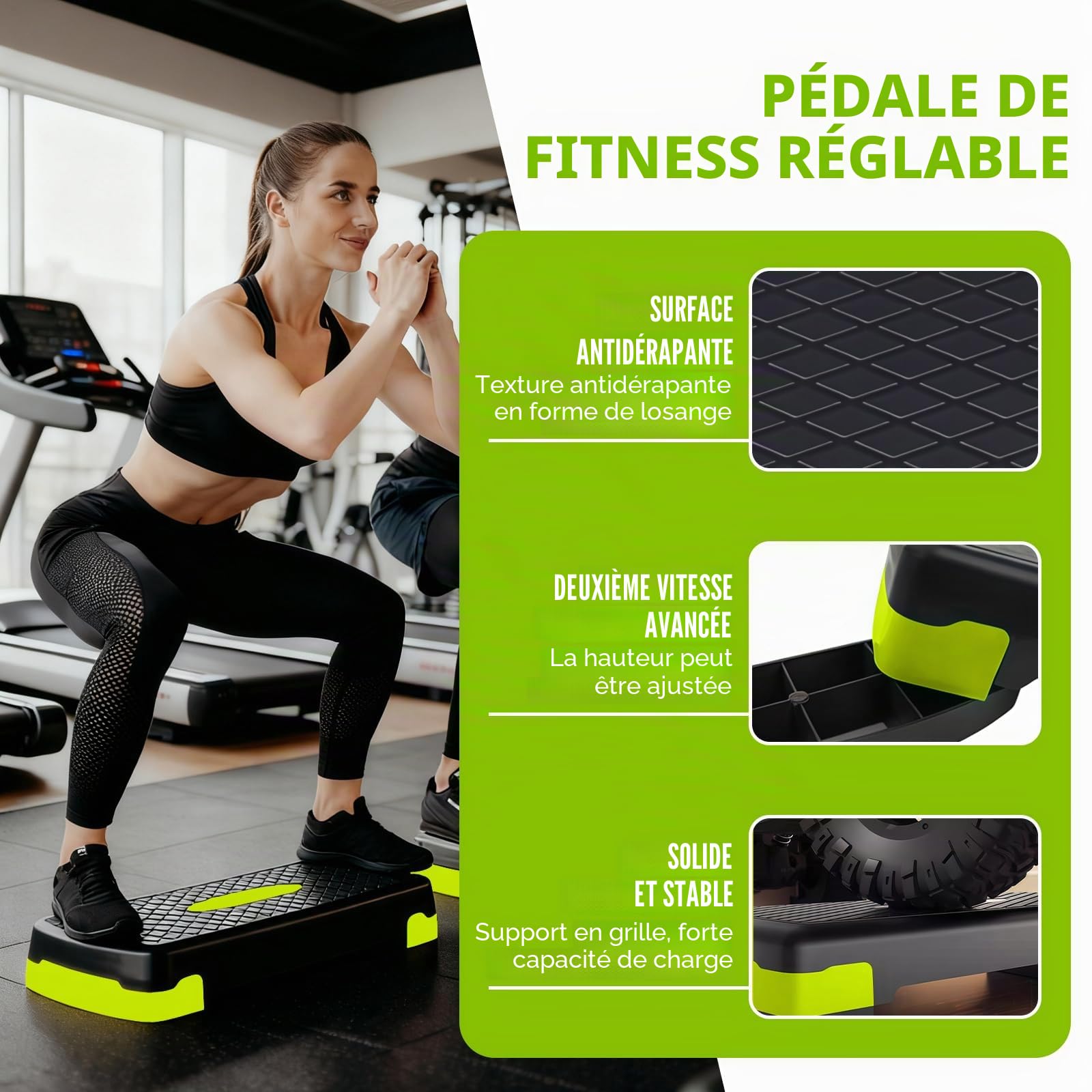Stepper Fitness Aérobic Hauteur réglable,Basics Plateforme de Step Aérobique,Stepper d'Exercice Réglable Pour la Maison