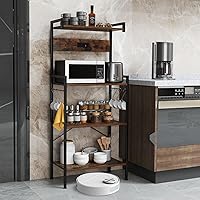 Vista 11 de Giantex Estante para panaderos con toma de corriente, soporte de microondas de 5 niveles con 10 ganchos en forma de S, estante de almacenamiento