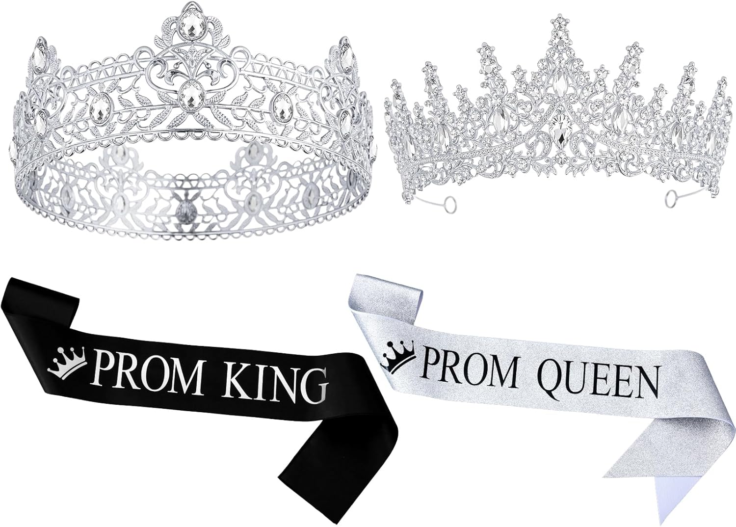 Retrowavy 4 Pcs Prom King and Queen Crown Set with Sashes Prom King Queen Sash and Tiara Set for 2026 Grad Birthday Carnival Wedding Costume Accessories(Gold)