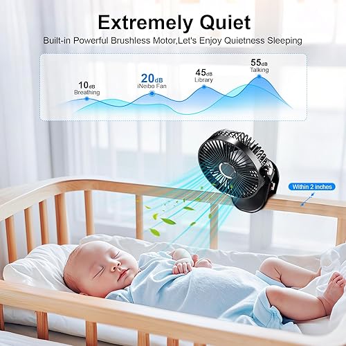 Miniatura 3 de iNeibo Ventilador portátil con clip de 4000 mAh con luces LED, ventilador de escritorio USB a batería, mini ventilador de mesa recargable silencioso