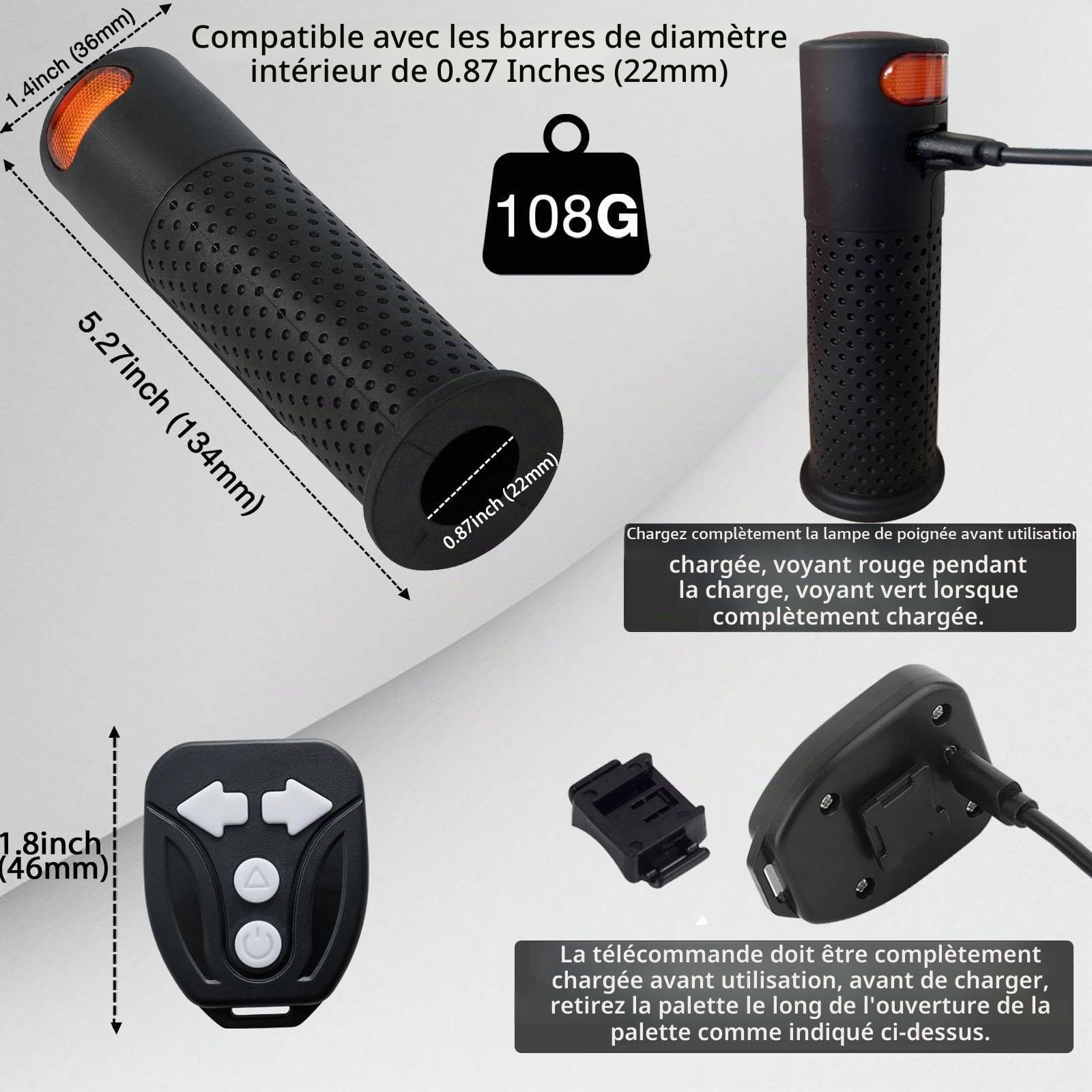 Poignées Clignotantes FXINRUIA – Vélo/Trottinette, USB Rechargeable, Compatible Xiaomi/Ninebot