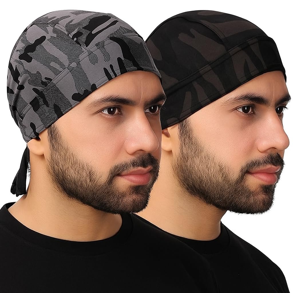 Army Design & Plain Design Do Rag Skull Cap Beanie Cooling Helmet Cycling Biking Hat Head Bandana Caps for Men Women-image-6