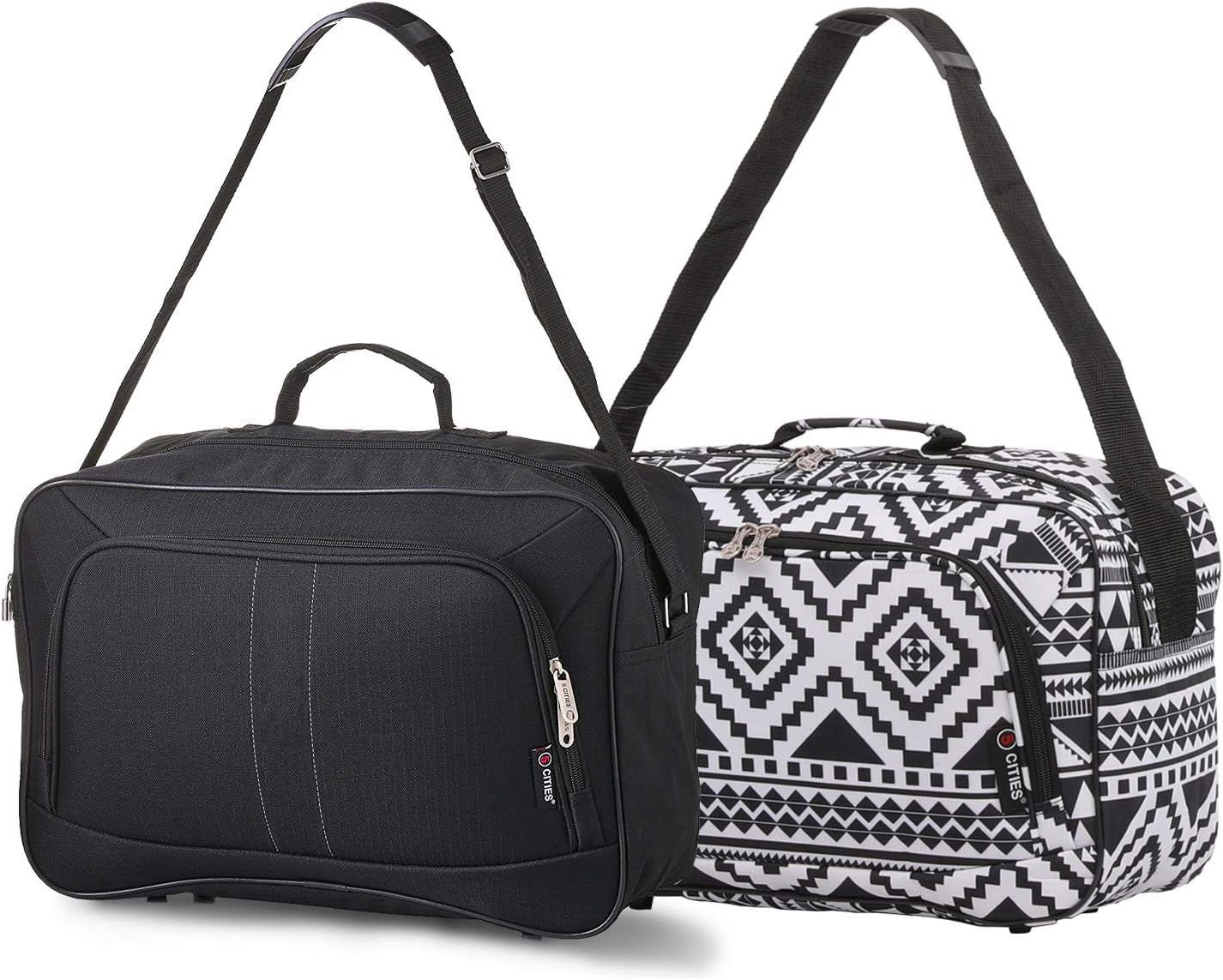 16 Inch Carry On Hand Luggage Flight Duffle Bag, 2nd Bag or Underseat, 19L (Black + Black Aztec)