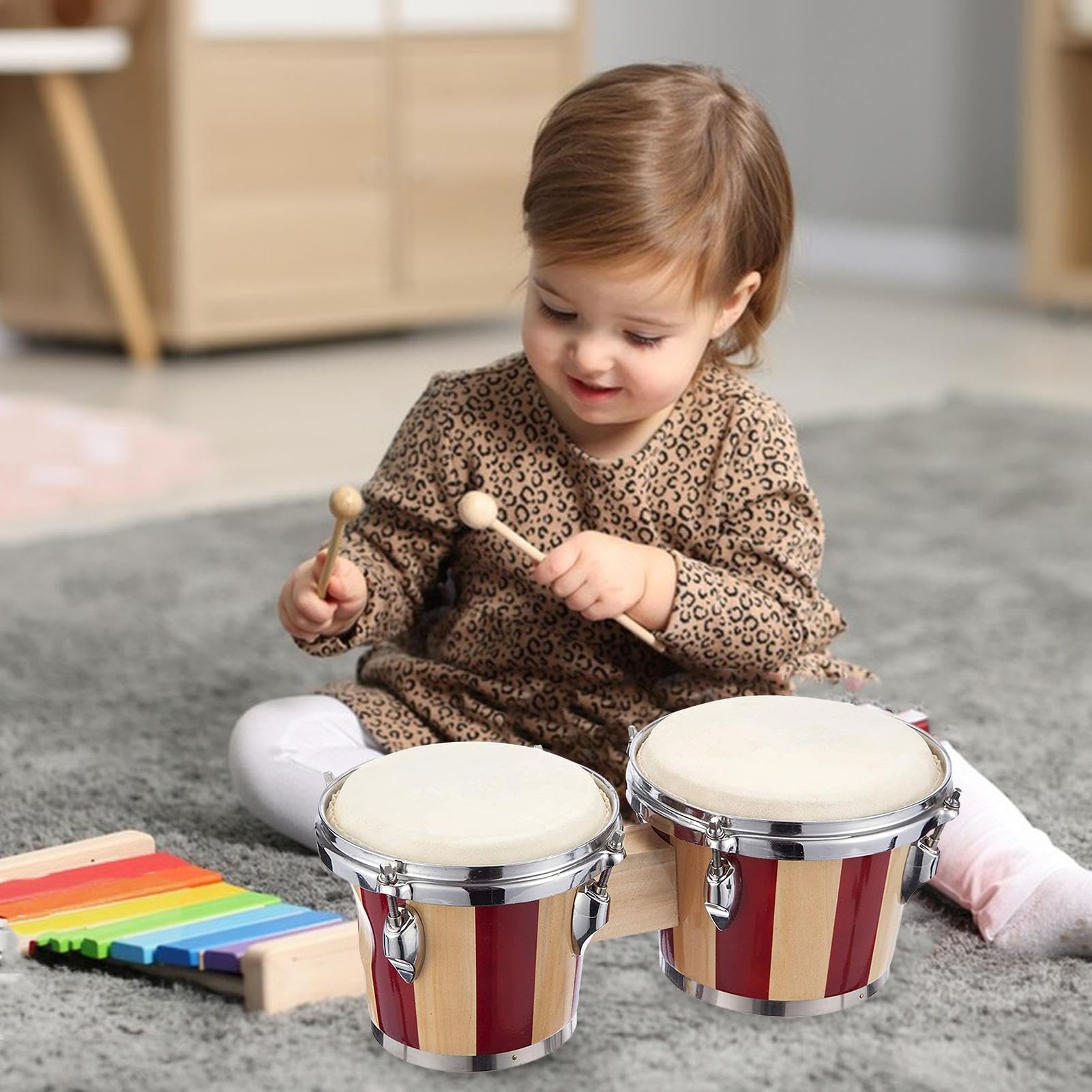 Tambores de Bongó de Madera Instrumento Musical de Percusión de Madera | Instrumento musical de percusión para principiantes Para Niños, Adolescentes y Adultos
