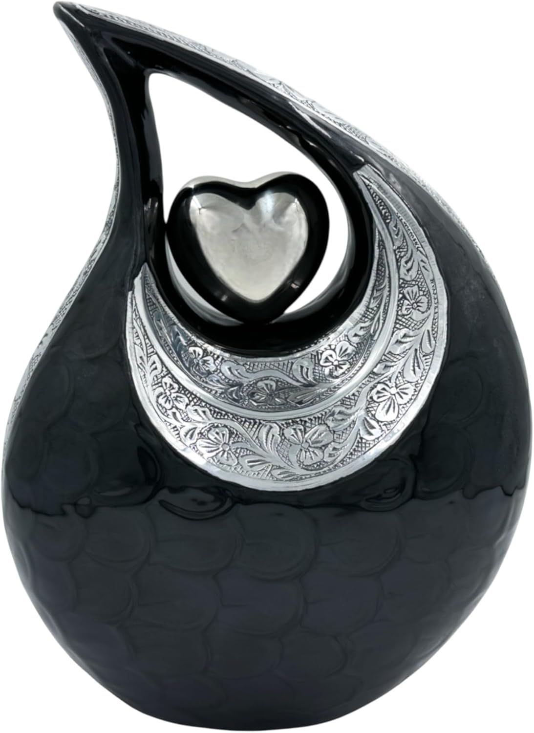 Black Teardrop Cremation Urn for Human Ashes – Elegant Funeral Memorial Urn for Adults – Includes Velvet Storage Bag