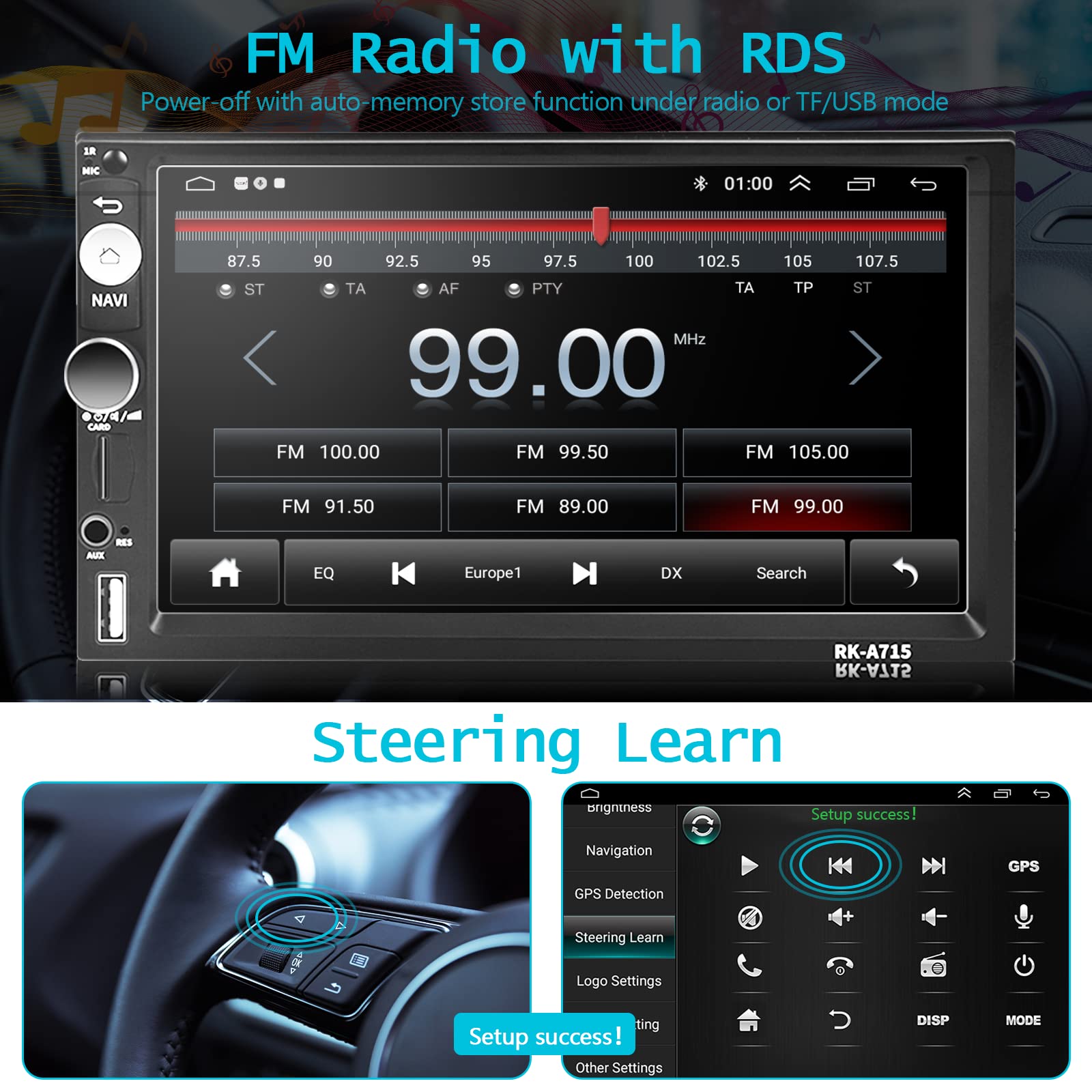 Hodozzy Autoradio 2 Din mit Wireless Carplay Android Auto, 7 Zoll IPS Touchscreen Dopple Din Autoradio mit Bluetooth, Mirror Link, EQ, SWC, FM Radio, USX, Digital Media Receiver mit Rückfahrkamera