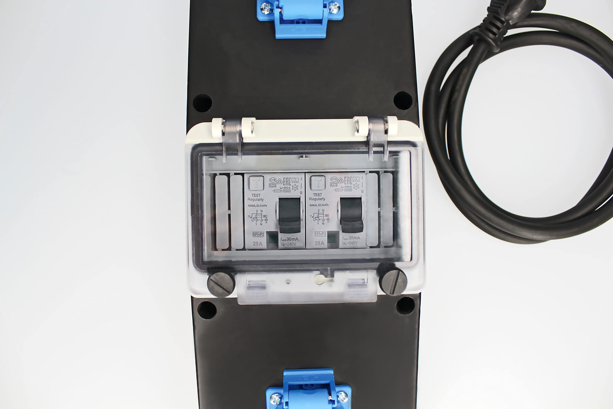 as - Schwabe Regleta móvil de goma maciza, 2 m H07RN-F 3G2,5 cable con protección de contacto 230 V/16 A, 2 enchufes de protección de contacto de 230 V/16 A, 2 interruptores de corriente residual