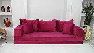 8" Thickness Velvet Fabric Pink Color Floor Seating, Sectional Sofa, Velvet Floor Sofa, Meditation Sofa, Arabic Floor Sofa Set, Floor Couches (4+4'' Thickness Sofa)