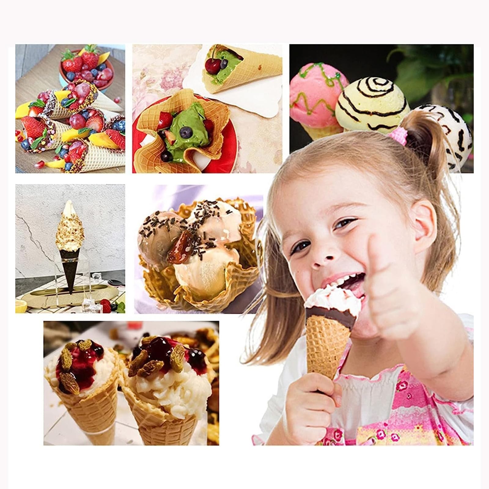 Macchina per basi per Coni Gelato, Macchina per involtini Primavera e Coni Waffle antiaderenti, Regolazione della Temperatura 50~300℃/impostazione del Tempo 0-5 Minuti/Manico Lungo,