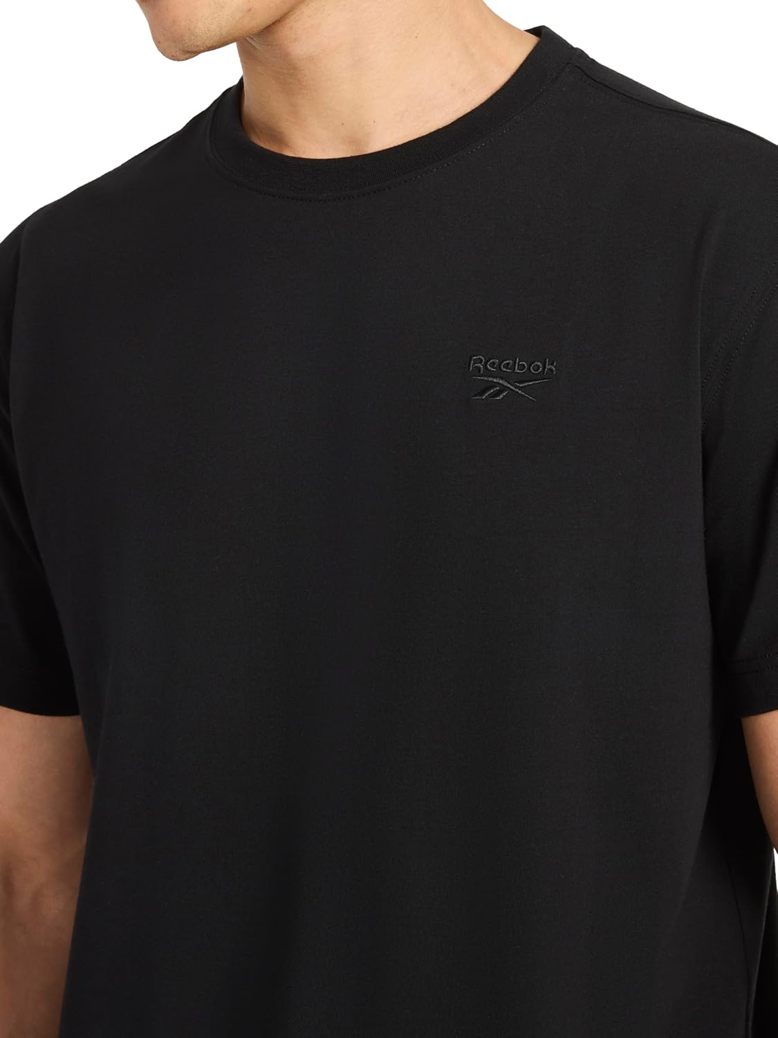 Reebok Mens Short Sleeve Crewneck Embroidered T-Shirt, Standard Fit, Lightweight Stretch Cotton Fabric - Image 4