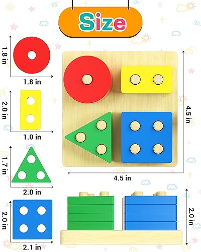 Miniatura 6 de Zartores Juguetes Montessori para niños y niñas de 1, 2 y 3 años, rompecabezas de madera, juguetes de clasificación y apilamiento para niños