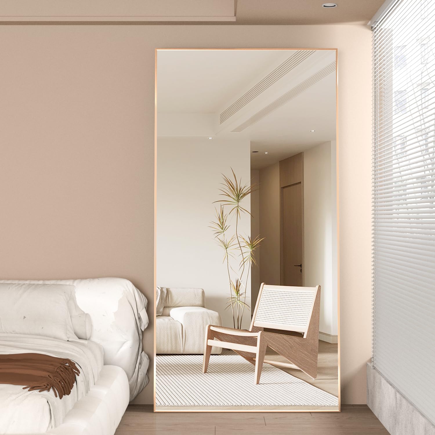 NEUWEABY Full Length Mirror 180x80 cm Floor Mirror Large Gold Body Mirrors Rectangle for Bedroom Living Room Standing Hanging or Leaning Against Wall Aluminum Alloy Frame