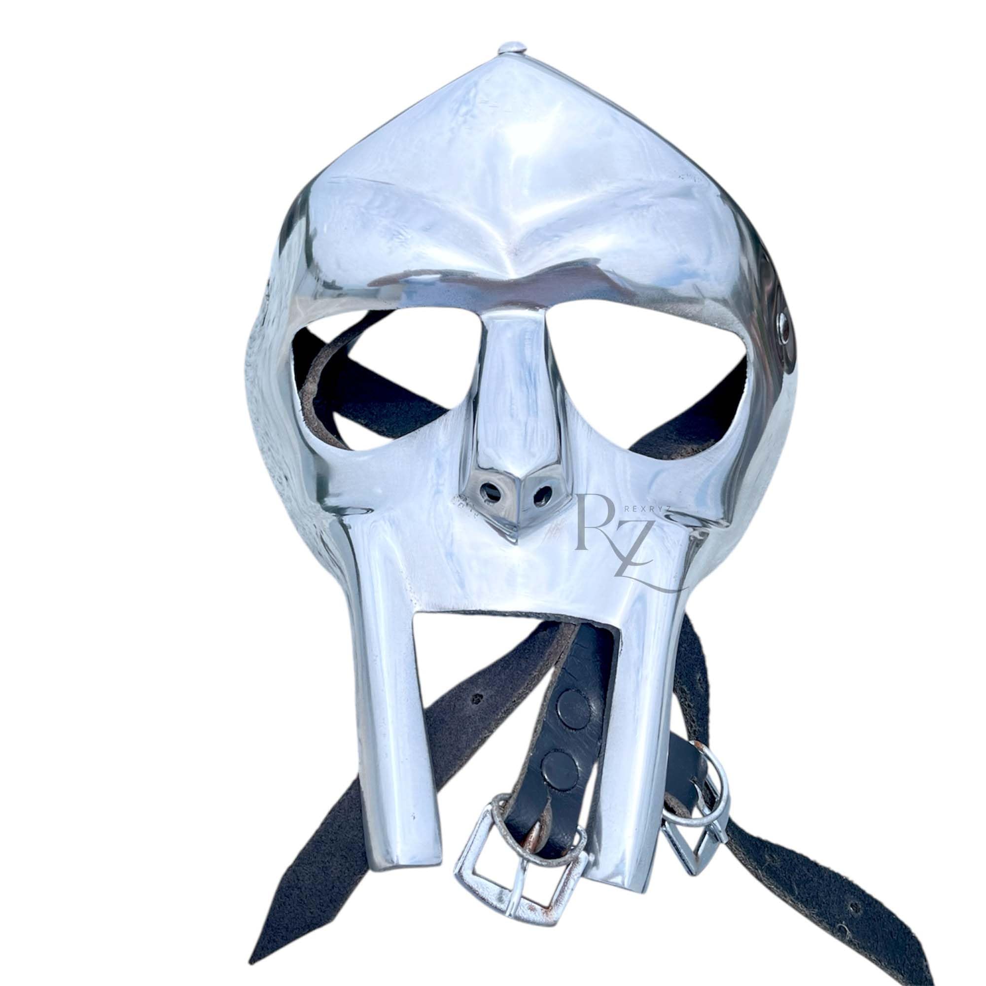 REXRYZ MF Doom Medieval Gladiator Mask, Hand-Forged Metal Face Armour, Silver Roman-Style Costume Mask Halloween Party Mask - Image 3